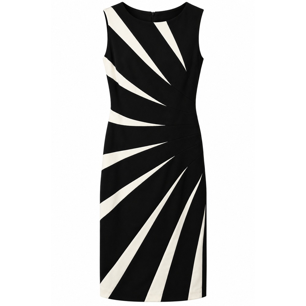 Cache Sheath Dress Sunburst Geometric Black White Cocktail Minimalist Chic Sz 12